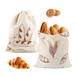 Abonana Linen Bread Bag, Reusable Bread Bag, Drawstring, Linen Bag, Bread Storage Fresh, Bread Bag with TPU Inner Lining for Baguette, Homemade Bread