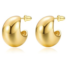 Sfoni Chunky Teardrop Earrings for Women - 18k Gold Plated Stud Earrings Lightweight Hallow Open Hoop Earrings Dupes Trendy Jewellery Gifts for Her, Gold/21mm