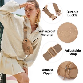 Telena Fanny Packs for Women Men Cross Body Belt Bag Fashion Waist Bag with 4 Zipper Pockets for Traveling Running Walking Light Brown