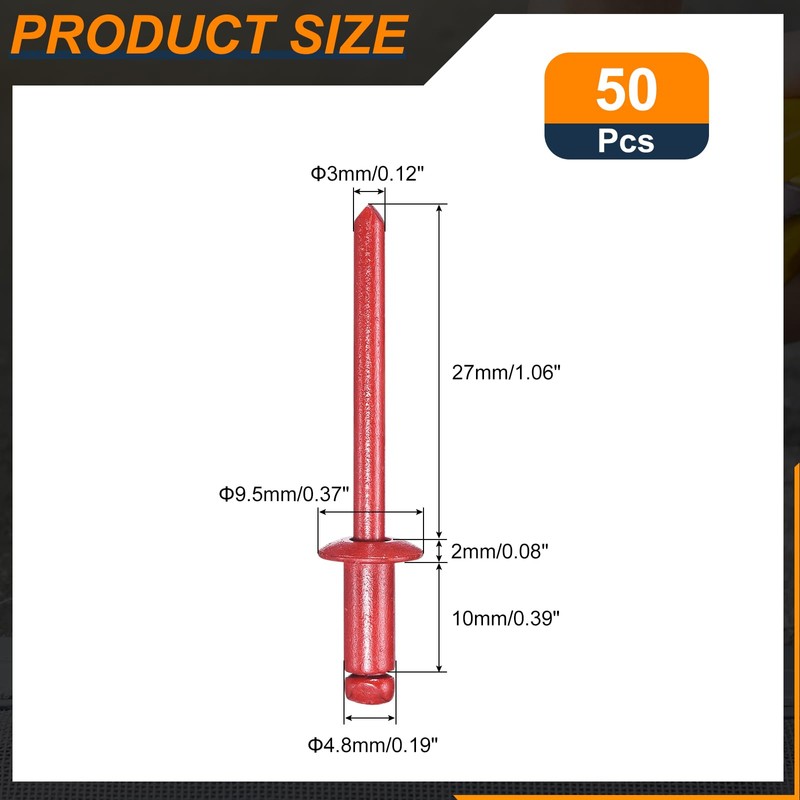 sourcing map 50Pcs 3/16"x3/8" Round Head Blind Rivets, Zinc-Plated Carbon