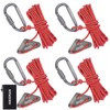 Hikeman 4 Pack Camping Rope with Locking Carabiner Clip,4mm Reflective