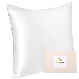 PiccoCasa Silk Pillowcase 40 x 40 cm, 100% Silk Pillowcase 22 Momme Pillowcase Hair and Skin Care with Zip and Gift Box, White, 40 x 40 cm