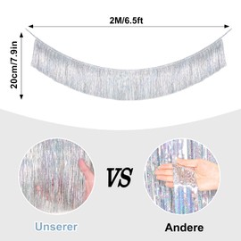 G2PLUS Silver Glittering Fringe Garland, 20 cm Holographic Glitter Fringe Garland, 2 m Metallic Party Fringe Garland, Foil Fringe Garland for Proms, Party Decoration