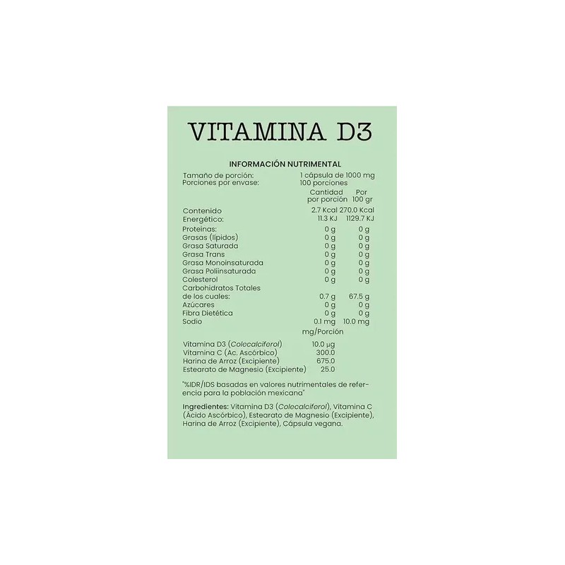 Suplemento Vitamina D3 Vegano Joycare 120 Cápsulas Sin Gluten
