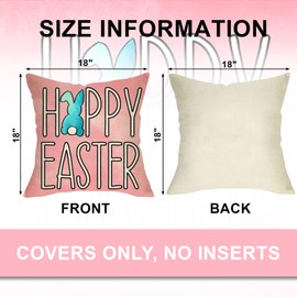 Ussap Happy Easter Bunny Gnome Decorative Throw Pillow Covers 18 x 18 Set of 4, Hello Peeps Eggs Rabbit Cushion Case Decor, Pink Spring Home Decoration for Sofa Couch