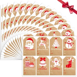 Sooez 120Pcs Christmas Gift Tags, Natural Brown Kraft Gift Stickers for Presents, Self Adhesive to and from Name Labels, Xmas Peel and Stick Gift Wrap Tags for Festival Holiday Birthday, 2" x 3", Red
