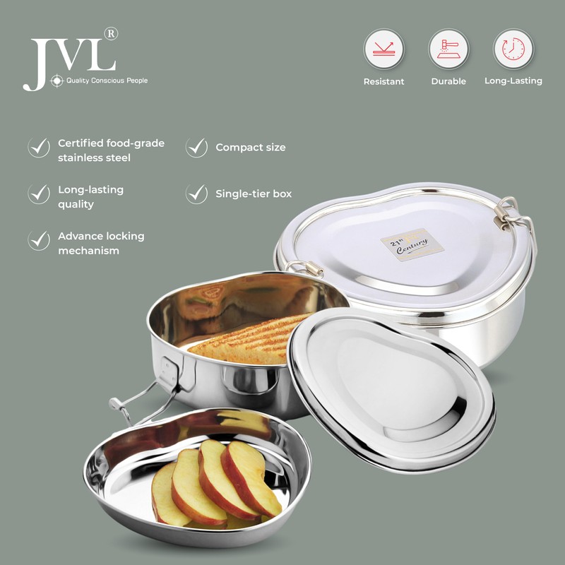 JVL Stainless Steel Single Layer Heart Lunchbox - Small