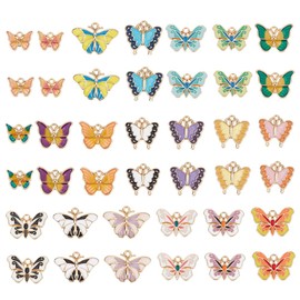 PH PandaHall 40pcs Butterfly Charms, Enamel Butterfly Pendants Alloy Dangle Pendants Colorful Enamel Charms Golden Metal Charm for DIY Earring Bracelet Necklace Jewelry Making Crafting, 0.5~1 Inch