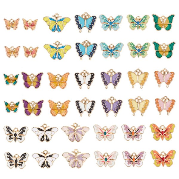 PH PandaHall 40pcs Butterfly Charms, Enamel Butterfly Pendants Alloy Dangle