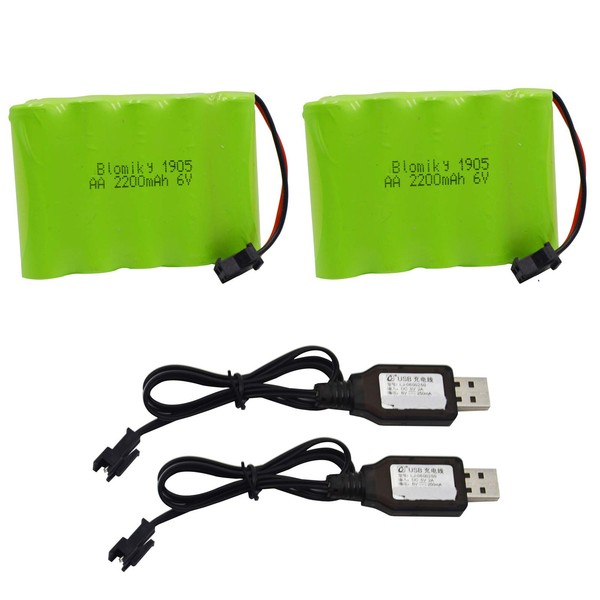 Blomiky 2 Pack 6.0V 2200mAh NiMH Rechargerable Battery with SM-2P