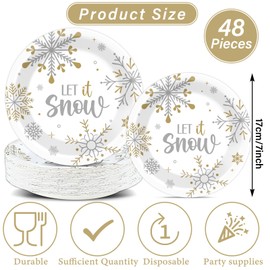 Lonfliness 48 Pcs Winter Snowflake Paper Plates 7 Inch Winter Wonderland Plates Christmas Party Decoration Disposable Snowflake Dinnerware Tableware Holiday Dessert Plate for Birthday Party Supplies