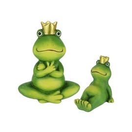 Decorative Garden Figure Frog Prince Set of 2 9 + 18 cm Frog Ceramic Green with Gold Crown Decorative Fairy Tale Frog Garden Decoration Animal Figure for Spring Summer Autumn Garden Decoration Statue