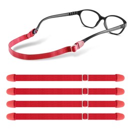 Lvvfit Kids Glasses Strap Adjustable Elastic Eyeglass Band Sports Glasses Strap for Toddler Kids Boys Girls (4pcs Red)