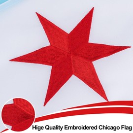 Flagolden Embroidered Chicago Flag 3x5 Feet Outdoor Made in USA, Double Sided Chicago City Flags with 2 Strong Brass Grommets, Heavy Duty Flag of Chicago for Outside Use