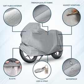 Seal Skin Covers Motorcycle Cover - All Season Waterproof Outdoor Protection Bike Cover - Protect Against Rain, Snow, Sun, UV & Hail, Fits Upto (81" - 89")