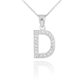 925 Sterling Silver CZ-Studded Initial Letter D Pendant Necklace, 20"