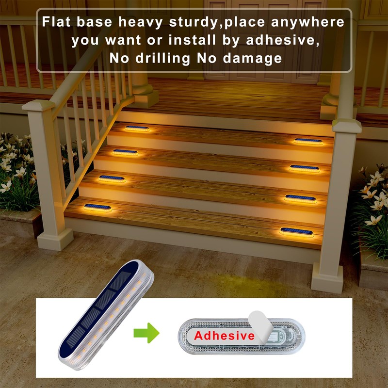 DetarZinLED Solar Step Lights Outdoor Waterproof LED, 4 Pack Warm