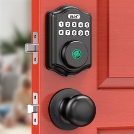 Keyless Entry Door Lock Set, Guarder Fingerprint Front Door Lock Set with Knob, Electronic Keypad Door Lock,300 User, Auto-Lock Deadbolt Lock, IP66 Waterproof for Exterior Door