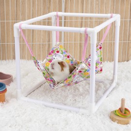 BESNEW Waterproof Guinea Pig Hammock with Stand,Cute Guinea Pig Printed Hammock for Guinea Pigs Bunny Ferret Hamster Hiding Sleeping Activities Bite-Proof Soft and Easy to Clean