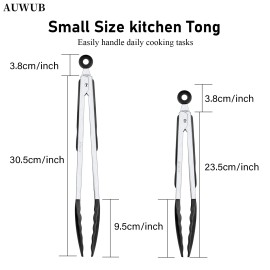 9+12 Inch Silicone Food Tong Stainless Steel Silicone Non-slip Cooking Clip Clamp BBQ Salad Tools Cooking Kitchen Accessoriescolor: Black, size: 9+12 Inch
