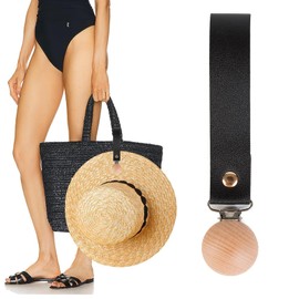 Agirlvct Hat Clip for Travel on Bag,Strong Wooden Clip for Hanging Sun Straw Hat,Backpack Hands Free Hat Holder for Purse Luggage Key-chain for Women's Beach Summer Hawaii Travel Accessory(Black)