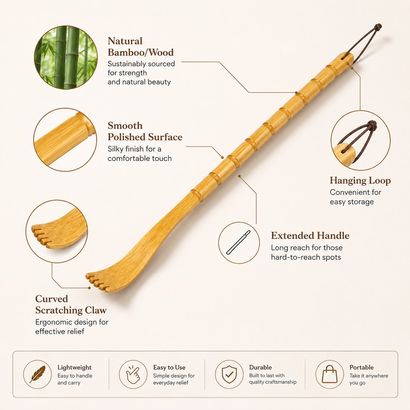 Wooden Back Scratcher for Hard-to-Reach Areas – Long-Handle Bamboo Design