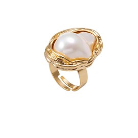 Gold Plated Shell Pearl Rings for Women Open Rings,Vintage Irregular Gold Pearl Rings Open Midi Finger Statement Rings for Teen Girls Knuckle Rings (Gold)