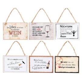 Set of 6 Wooden Wine Signs, 7 x 10 cm, MDF Mini Signs, Saying Decorative Hanging Wall Picture, Wine Lovers, Door Sign