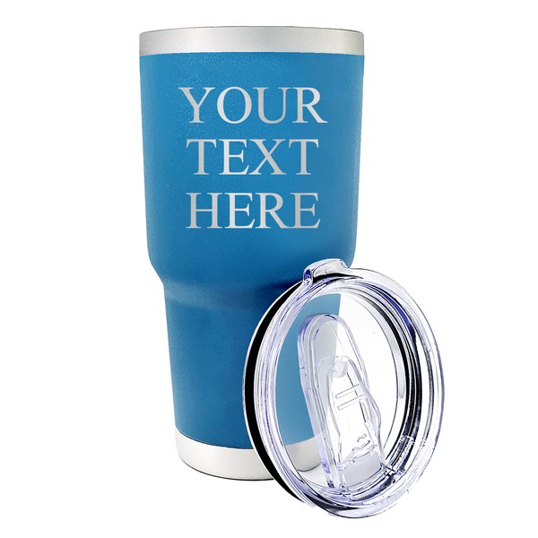 Custom Engraved 30 oz Blue Tumbler - Personalized Stainless Steel