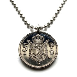 1975 Spain España 5 Pesetas coin pendant escudo Español Madrid Barcelona Toledo Sevilla Cadiz Córdoba Valencia Málaga Bilbao Coruña Granada Murcia Asturias Cataluña Las Palmas Vigo Gijón Ibiza n000392