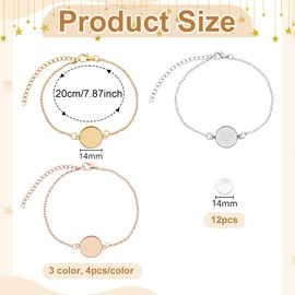 AHANDMAKER 12 Pcs 3 Colors Bracelet Bezel Tray 304 Stainless Steel Cable Chains with Glass Cabochons 14mm Blank Tray Bangles Bracelets Jewelry Bezel Base Settings for Crafting DIY Jewelry Making