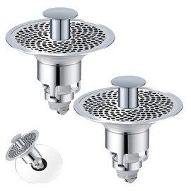 2 Pack Universal Bathroom Sink Stopper, for 1.1~1.5 inch Basin Pop-Up Drain Filter, Bathroom Push-Type Spring Core Sink Stopper, Anti Clog Pop Up Drain Stopper with Detachable Stainless Steel Strainer