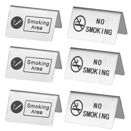 CRASPIRE 6Pcs 2 Styles No Smoking Table Sign Smoking Area Table Sign Stainless Steel Metal Warning Non Smoking Desk Logo Display Signs for Hotel Hospitals Restaurant Office Clubs Room Business