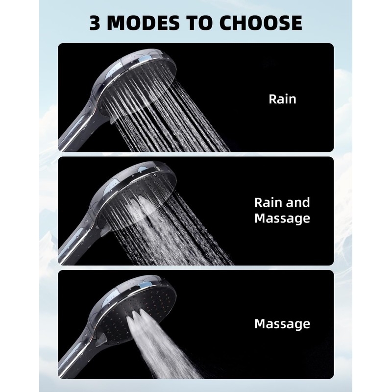 Hibbent 3 Function Shower Head,Self-Cleaning Nozzle Handheld Shower Head