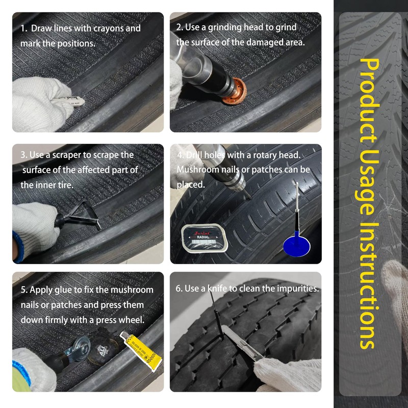 ZERINT Tire Repair Patch Tools Complete Kit - 42mm Steel