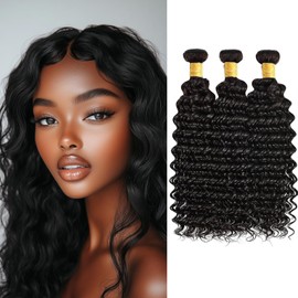 Deep Wave Bundles Human Hair 22 24 26 Inch Black Color Deep Wave Style Unprocessed Brazilian Remy Hair 3 Bundle Extensions