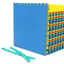 Tangkula 48 Tiles Exercise Flooring Mats with Border, Non-Slip EVA Foam Protective Mats, Elastic Puzzle Play Mats, 1/2" Interlocking Floor Mats for Home Gym, Fitness Room, Workshop Equipment(Colorful)