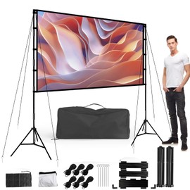 iMounTEK Projector Screen with Stand- 120 inch Portable Projector Screen Outdoor Indoor 16:9 4K HD Rear Front Wrinkle-Free Lightweight Movie Screen with Carry Bag for Home Backyard Movie Night
