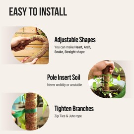 Craft911 Moss Pole Monstera Plant Support – 48” Bendable Moss Pole Monstera Plant Support, Plant Stakes for Indoor Plants, Tall Plant Sticks Support for Climbing Plants