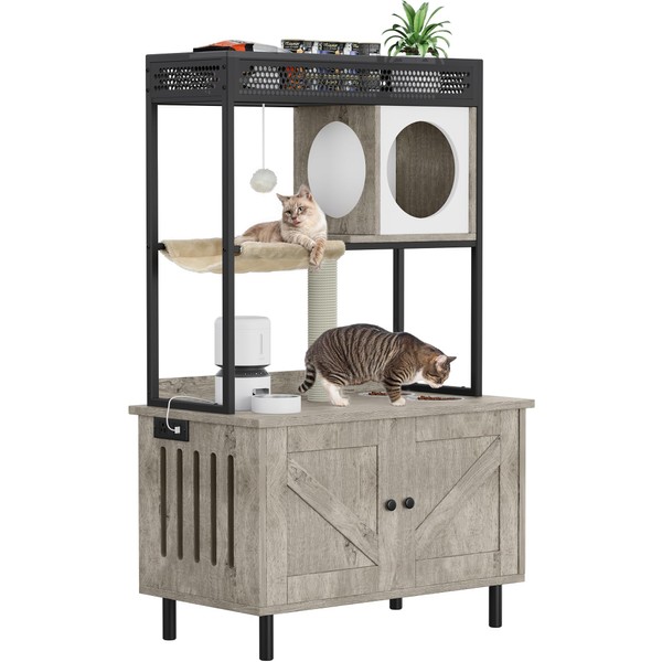 YITAHOME Cat Litter Box Enclosure with Shelves and Charging Station,