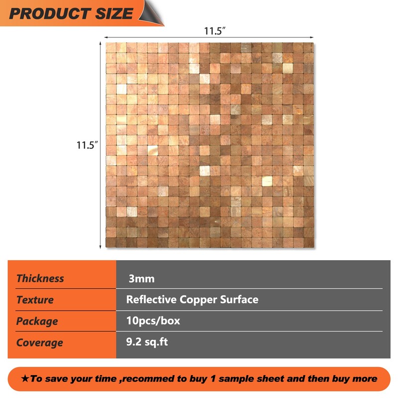 OYASIMI 10-Sheets Metallic Peel and Stick Backsplash Mosaic Tiles, Retro