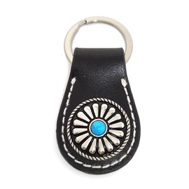 H.N.Z rclk-001 Men's Key Chain, Cowhide Leather, Concho, Native Key Ring, Black