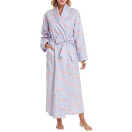 Lavenderi Women’s 100% Cotton Long Kimono Lounge Bathrobe Robe, Ladies Loungewear for Spa(Flamingos Print,Medium)