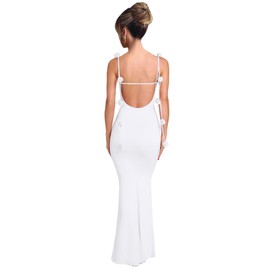 Women’s Elegant Rose Floral Wedding Guest Dress Sexy Low Cut Backless Maxi Dress Fishtail Long Dress Evening Gown