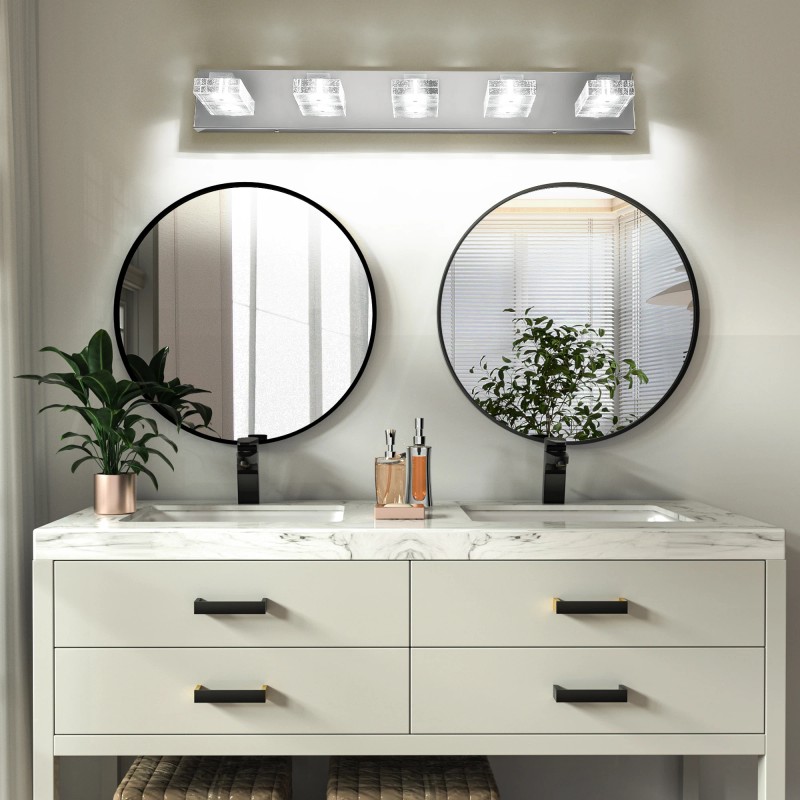 Ship in USA,31" Modern Chrome 5-Light LED Vanity Light,Square Acrylic
