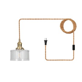 I-xun Plug in Pendant Light Vintage Hanging Lamp Plug in, Glass Pendant Light Fixtures, Pendant Lights Kitchen Island with ON/Off Switch (Transparent Scaly)