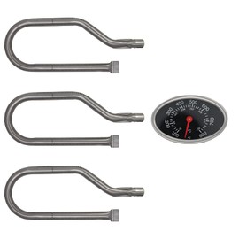 UpStart Components 3 BBQ Gas Grill Tube Burner & 1 Thermometer Heat Indicator Replacement Parts for Nex 720-0071 - Compatible Barbeque Stainless Steel Pipe Burners & Temperature Gauge Thermostat