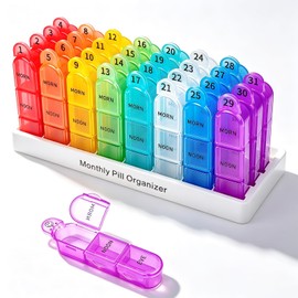 Cruxer 1 Month 3 Compartments Pill Box, 3 Times Daily Pill Box, Moisture-Resistant, BPA-Free, Travel Pill Box Dispenser Case to Hold Medicines, Vitamins, Fish Oil, Supplements