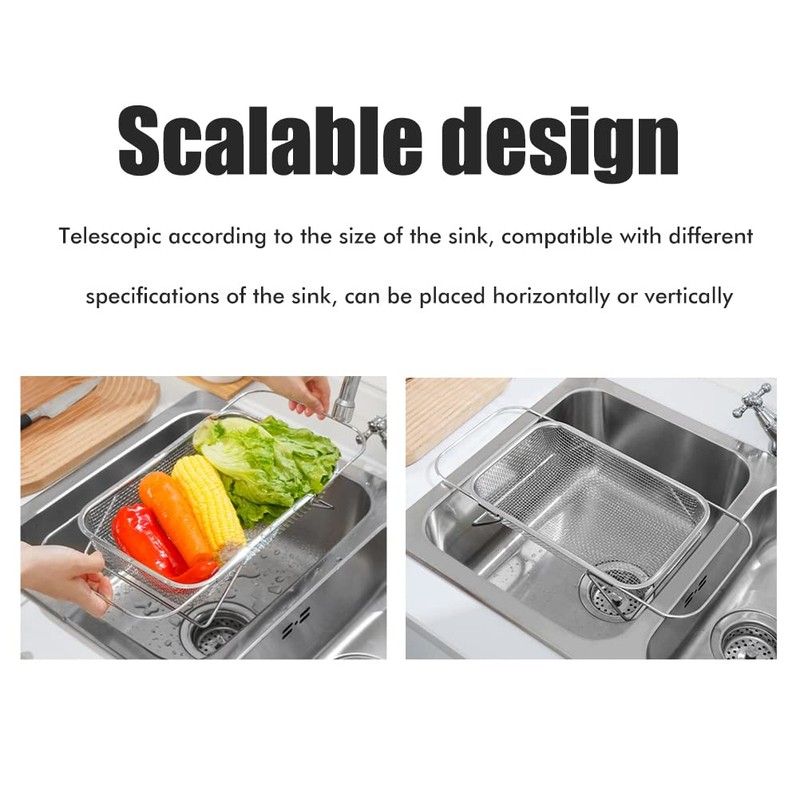 Sink Strainer Stainless Steel Expandable Strainer Basket Strainer with Fine