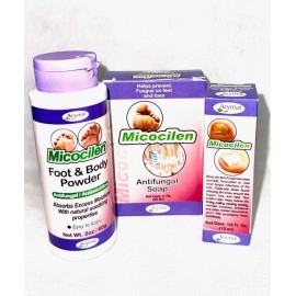 Micocilen Set Foot & Body Powder ,Soap & Topical Formula for Fingers ( 3 Pack )